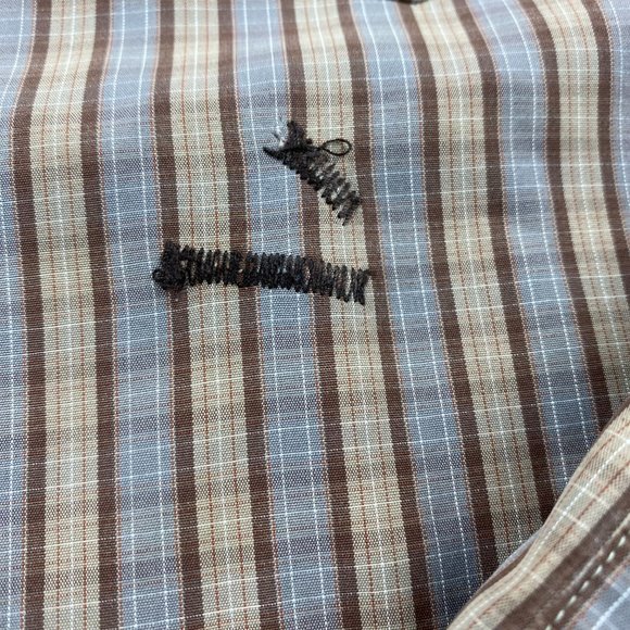Eddie Bauer Shirt Men Large Tall LT Brown Blue Plaid Button Down DEFECT Stitched - Picture 3 of 10